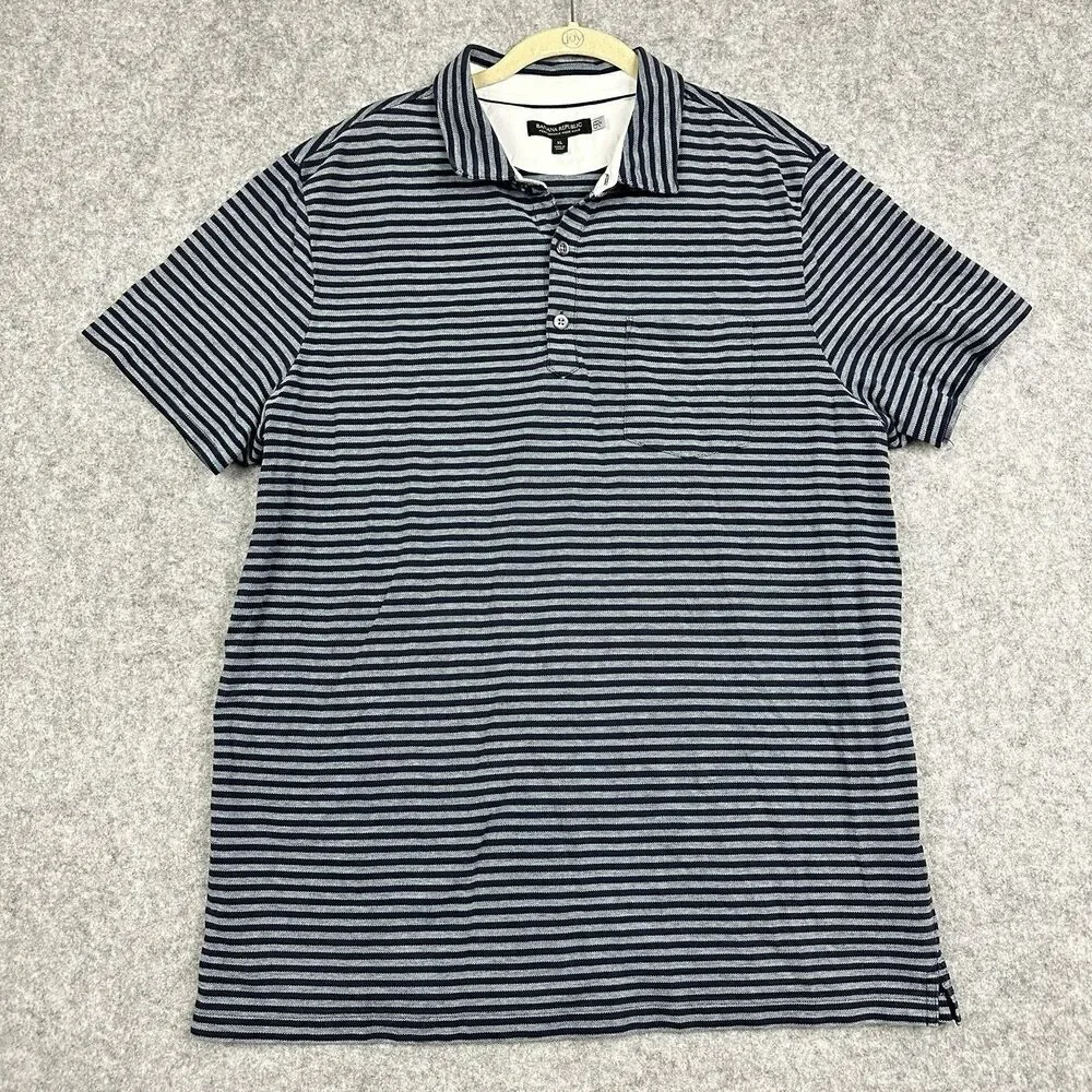Banana Republic Performance Pique Polo Shirt Mens XL Blue Striped Short Sleeve